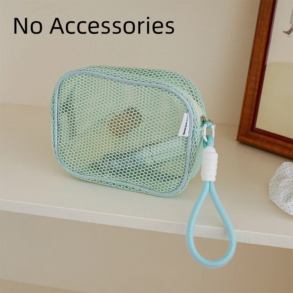 See Through Mesh Cosmetic Bag Portable Large Capacity Travel Toiletry Bag Hanging Rope With Pearl Zipper Pencil Case Women