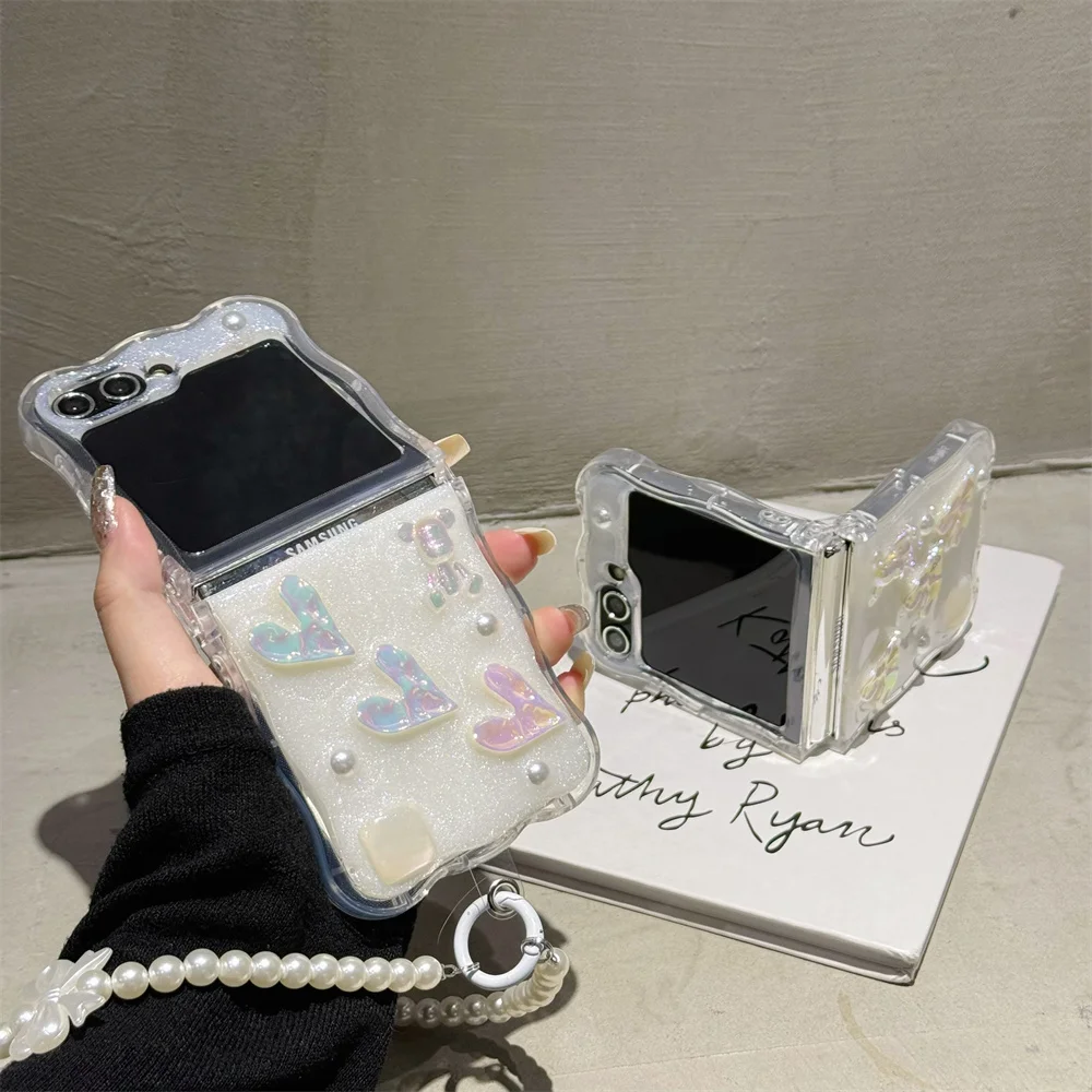 

Cute Laser Love Heart Bracelet Chain Phone Case for Samsung Z Flip5 5G Z Flip4 Zflip5 Zflip4 Z Flip3 flip 5 Shockproof Cover