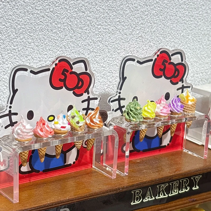 

1:12 Dollhouse Miniature Hello Kitty Ice Cream Stand Ice Cream Cone Model Decor Toy Doll House Accessories