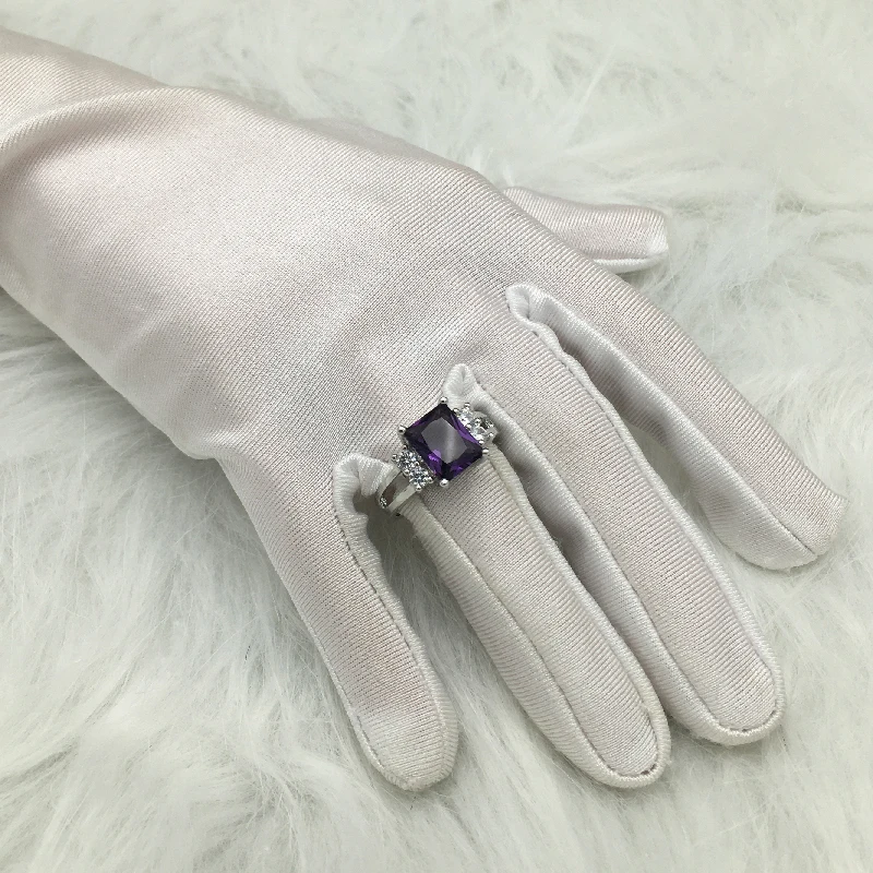 Fashion Rings 925 Silver Jewelry Rectangle Amethyst Zircon Gemstone Finger Ring for Women Wedding Engagement Party Ornaments