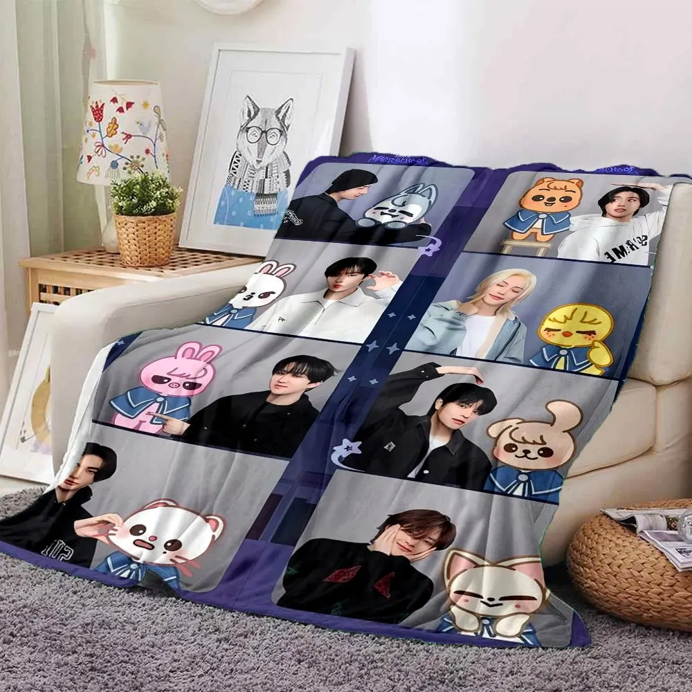 1pc Skz Character Collage Flannel Throw Blanket 2D Flat Print Lightweight Cozy All Season Use for Bedroom Living Room Camping