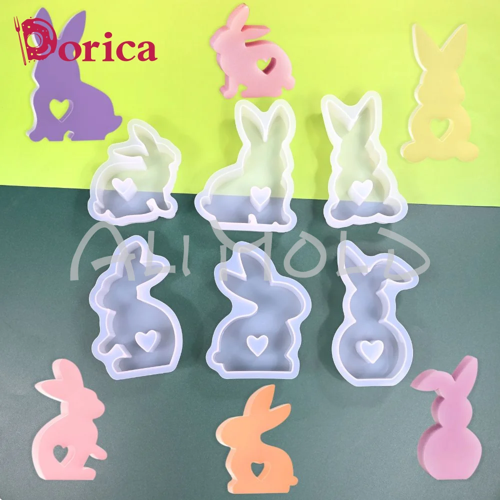 Dorica 3D Easter Love Bunny Silicone Mold DIY Aroma Candle Gypsum Resin Mould Cake Decorating Tools Handmade Furniture Ornament