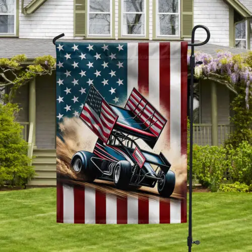 Sprint Car Racing Dirt Track Racing American Flag Garden Flag