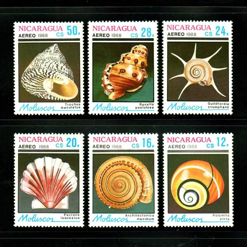 6 PCS, Nicaragua, 1988, Sealife, Real Original Post Stamps, MNH