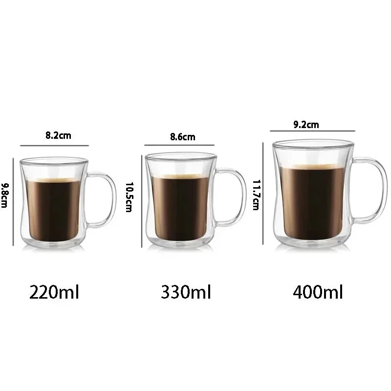 220/300/400ml Italian Espresso Cup Double Wall Glass Transparent Coffee with Handle Suitable for Hot Cold Drinkware 1/2/4/6pcs