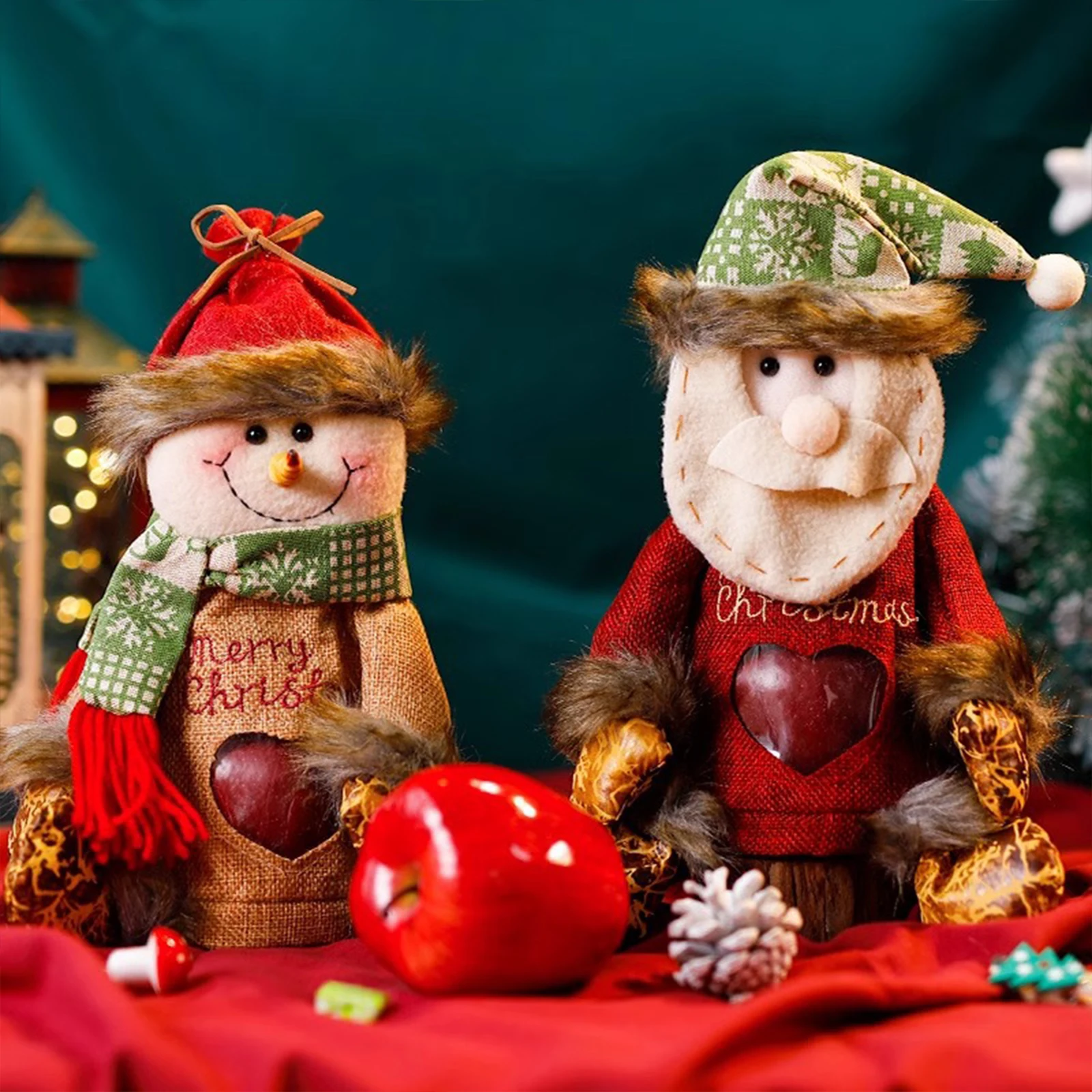 2025 Christmas Apple Bag Creative Cartoon Santa Claus Snowman Gift Bags Fabric Xmas New Year's Candy Bag Christmas Decorations