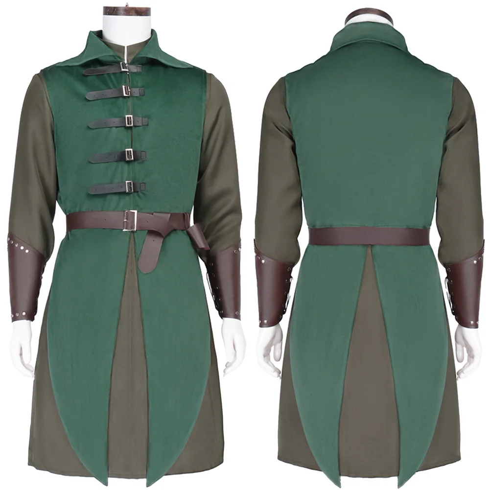 エルフ戦士コスプレグリーン衣装スーツ中世ルネッサンス男性男性変装ドレスベスト衣装ハロウィンカーニバルパーティー