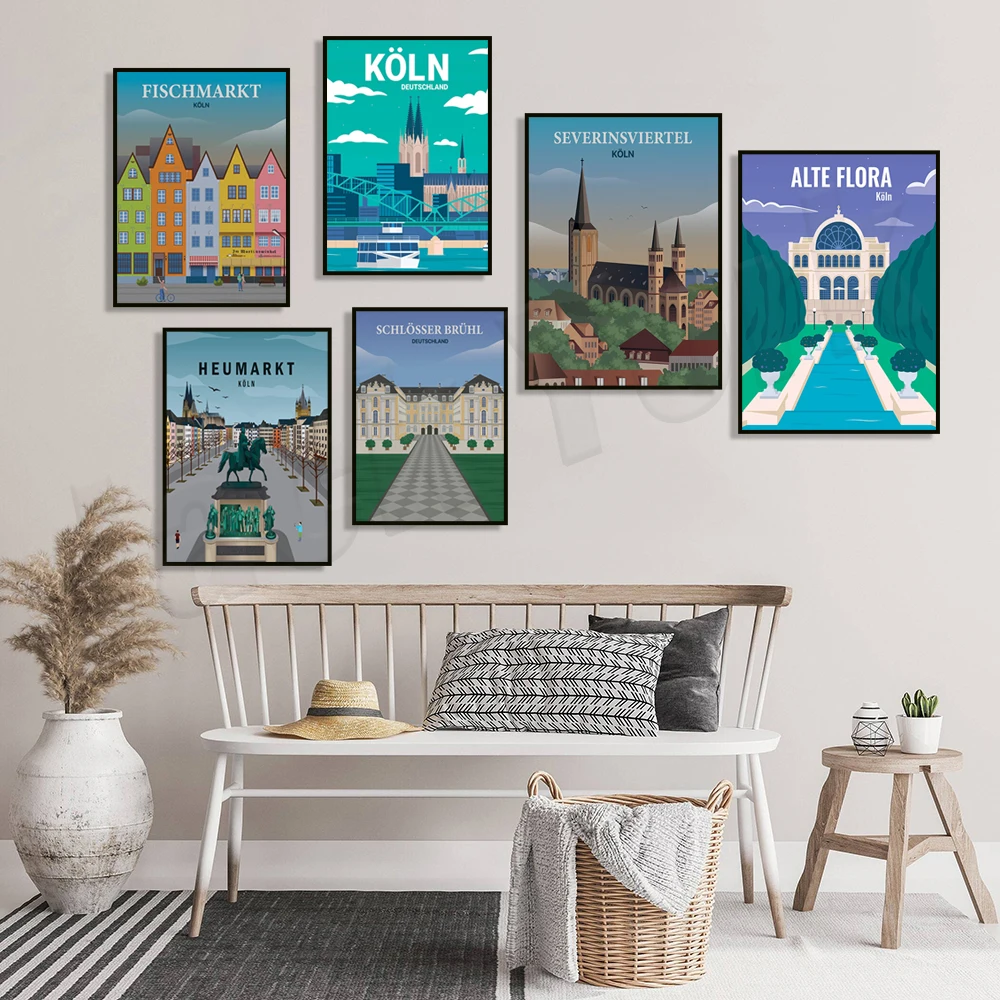 Colonius Köln, Alte Flora Köln, Fischmarkt, chlösser Brühl, Heumarkt Köln, St. Aposteln Köln, Schlösser Brühl travel poster