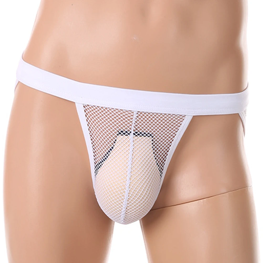 Men Sexy Underwear Briefs Mesh Side High Fork Briefs Sexy Hip Cover Fishnet U Pouch Underwear Panties