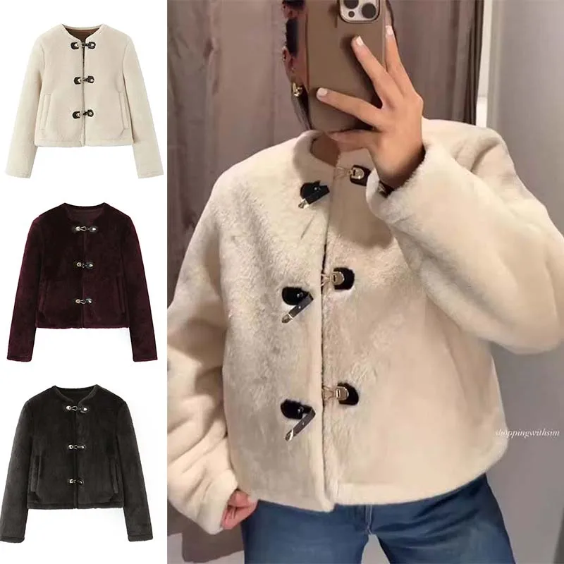 

Женская двусторонняя куртка 2025 г., женская мода, куртки с длинными рукавами и пуговицами, женские осенне-зимние уличные короткие пальто