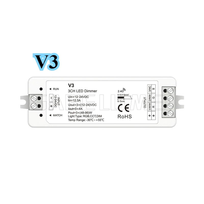 V1 V2 V3 VP V5-M RGBW RGB+CCT RGB Controller 12V CV RF 2.4G For 1/2/3/4CH Led Strip Light DC12-24V Single Color CCT LED Dimmer