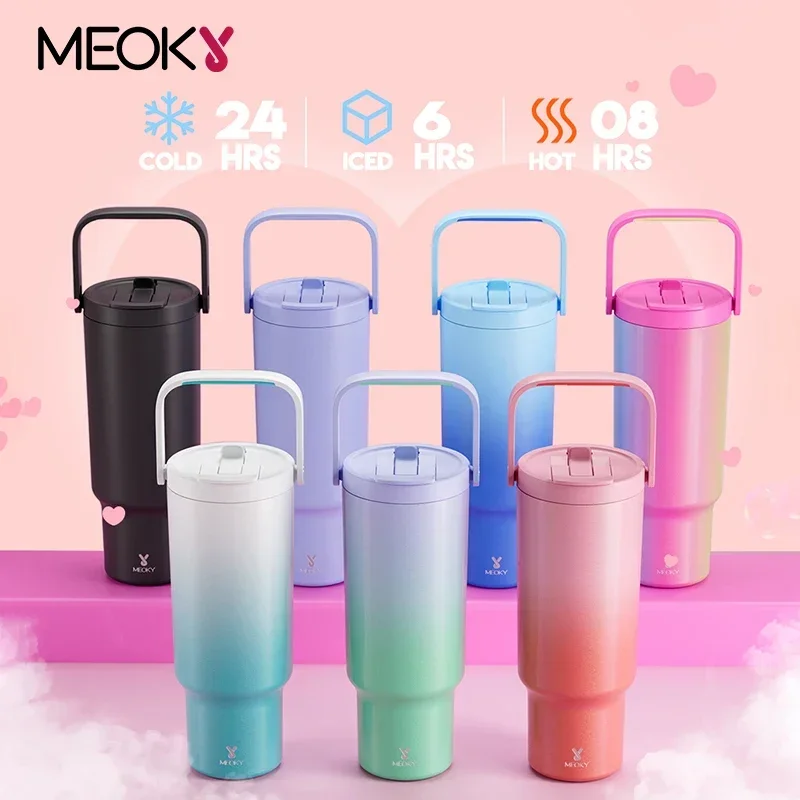 Meoky 32oz Cup Tumbler with Lid Multiple Prints Stainless Steel Insulated Vacuum Coffee Bottle Thermal Milk Tea Travel Car Mug