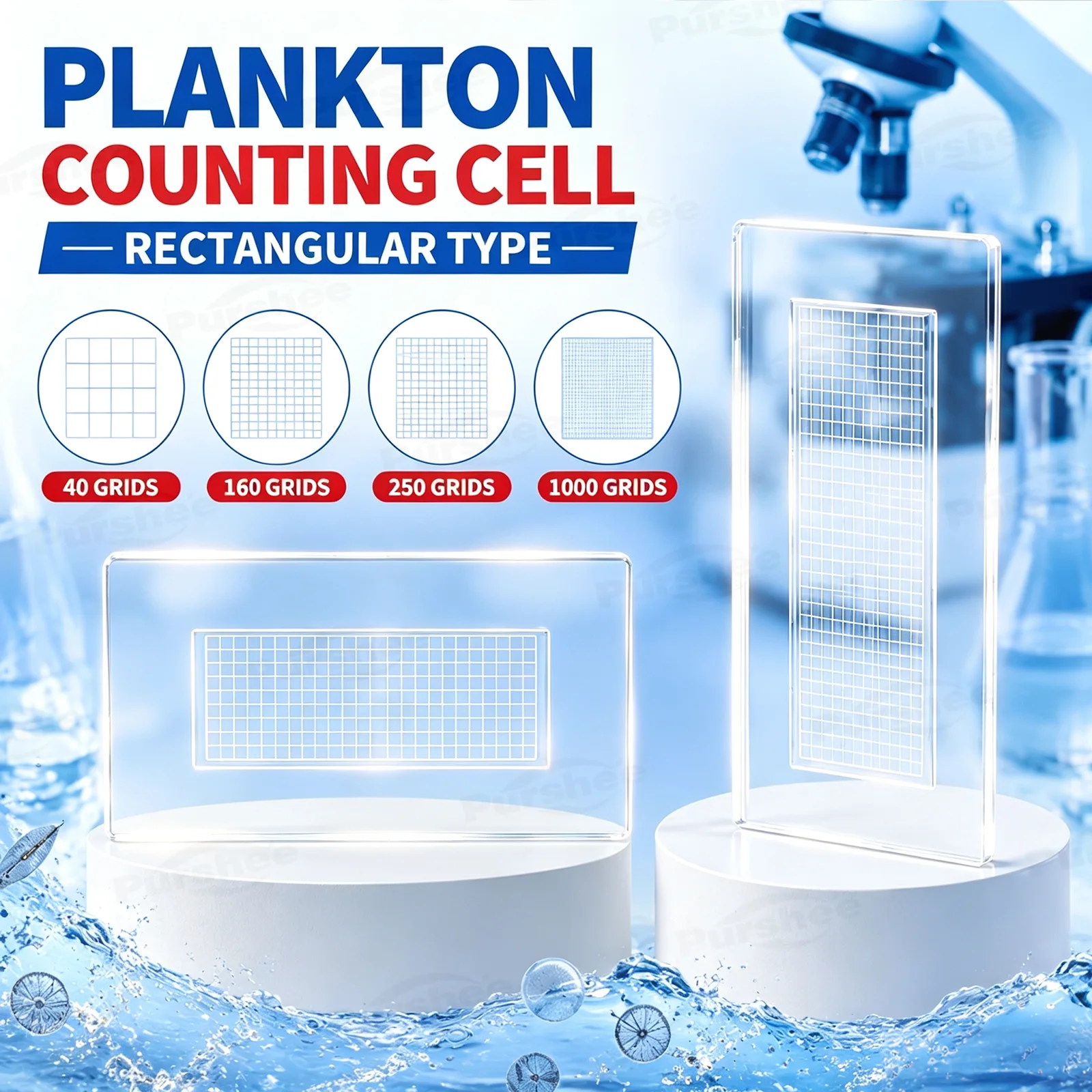 Rectangular Plankton Counting Chamber 0.1ml-8ml High Transmittance Optical Counting Slide Special for Lab Scientific Research