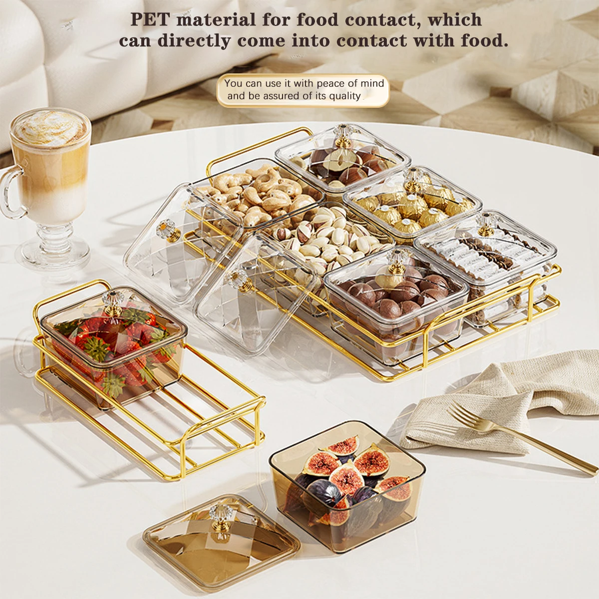 2/4/6 Grids Nut & Candy Storage Box Transparent Dried Fruit Plate Dessert Tray Space-Saving Snack Tray for Wedding New Year