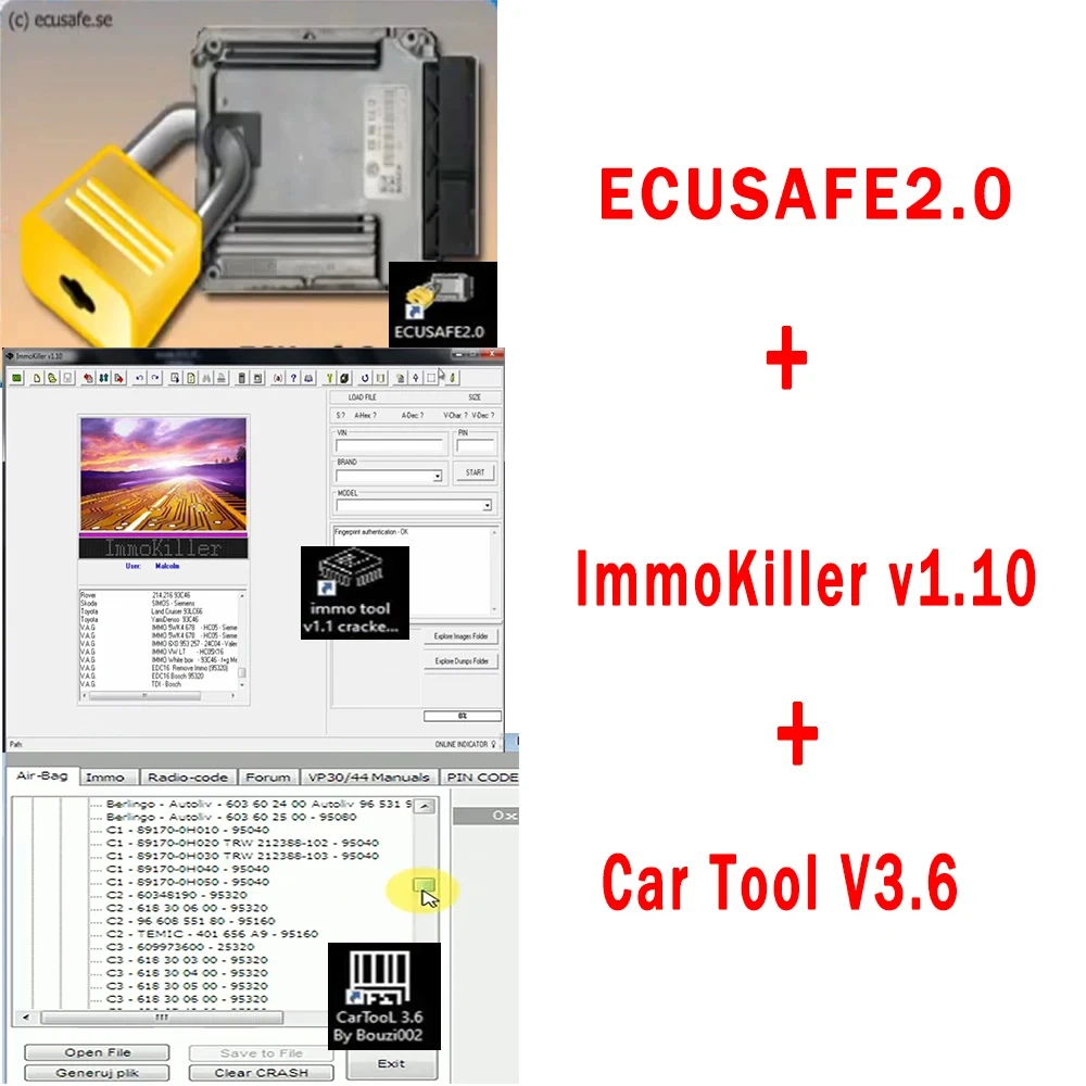 2024 ECUSafe 2.0 ECU ECM 2.0 + ImmoKiller v1.1 Software Immo Off Software v1.1 + CarTool Chip Tool Repair Software 3.6 install