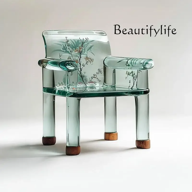 

yj9 New Chinese Zen Chinese ancient style single chair transparent resin back chair casual style