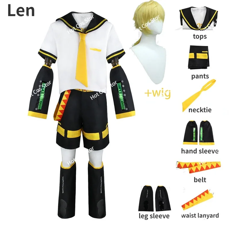 Anime Rin Len Cosplay Costumes Halloween Uniform Kagamine Rin Len Sets Tops Shorts Wig Brother Sister Uniform Halloween Party