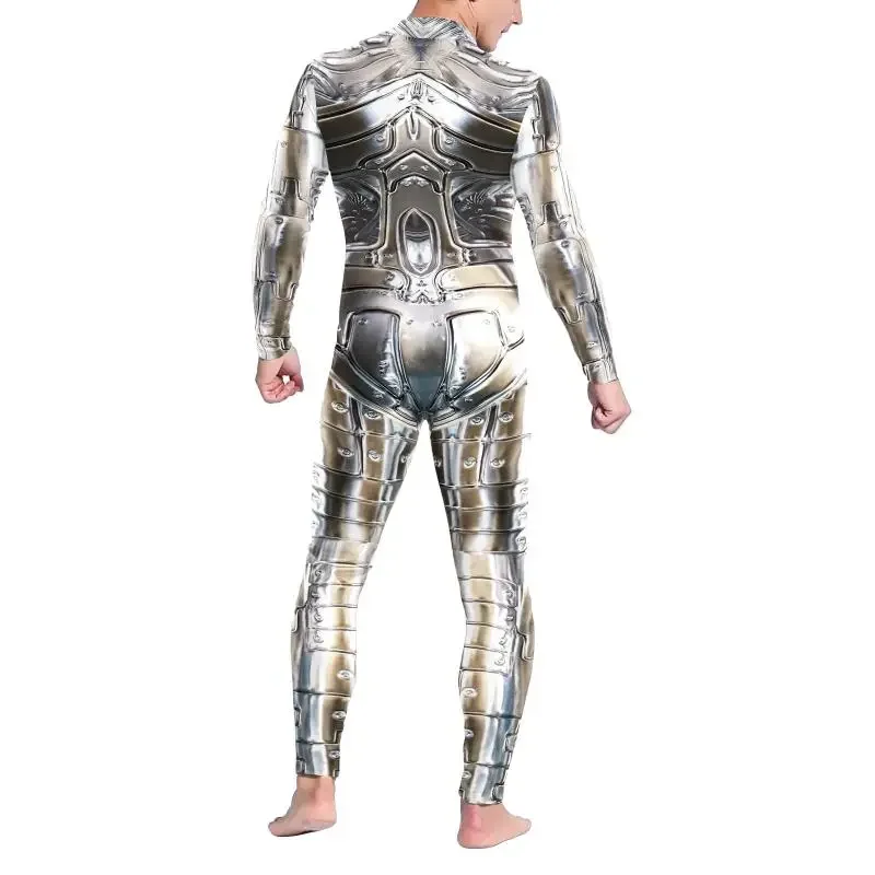 Teanoon prata droid impresso traje masculino robô punk cosplay bodysuit purim carnaval halloween zentai terno masculino roupas de festa