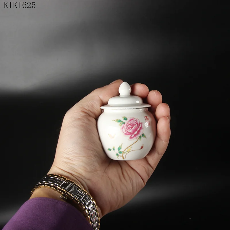 Ceramic Mini Tea Jar Art Painted Flowers Porcelain Storage Box Kitchen Food Container Candy Storage Jar Desktop Ornament Gift image 4