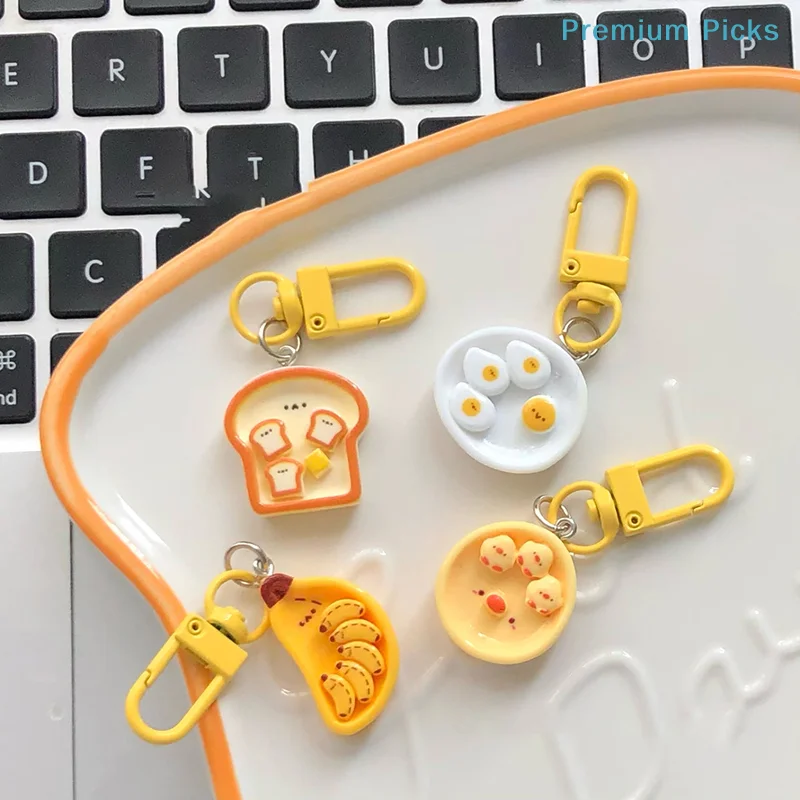 portableCartoon Cute Banana Bread Egg Backpack Charm Keychain Creative Fun Food Breakfast Tray Women's Bag Charms Accessories