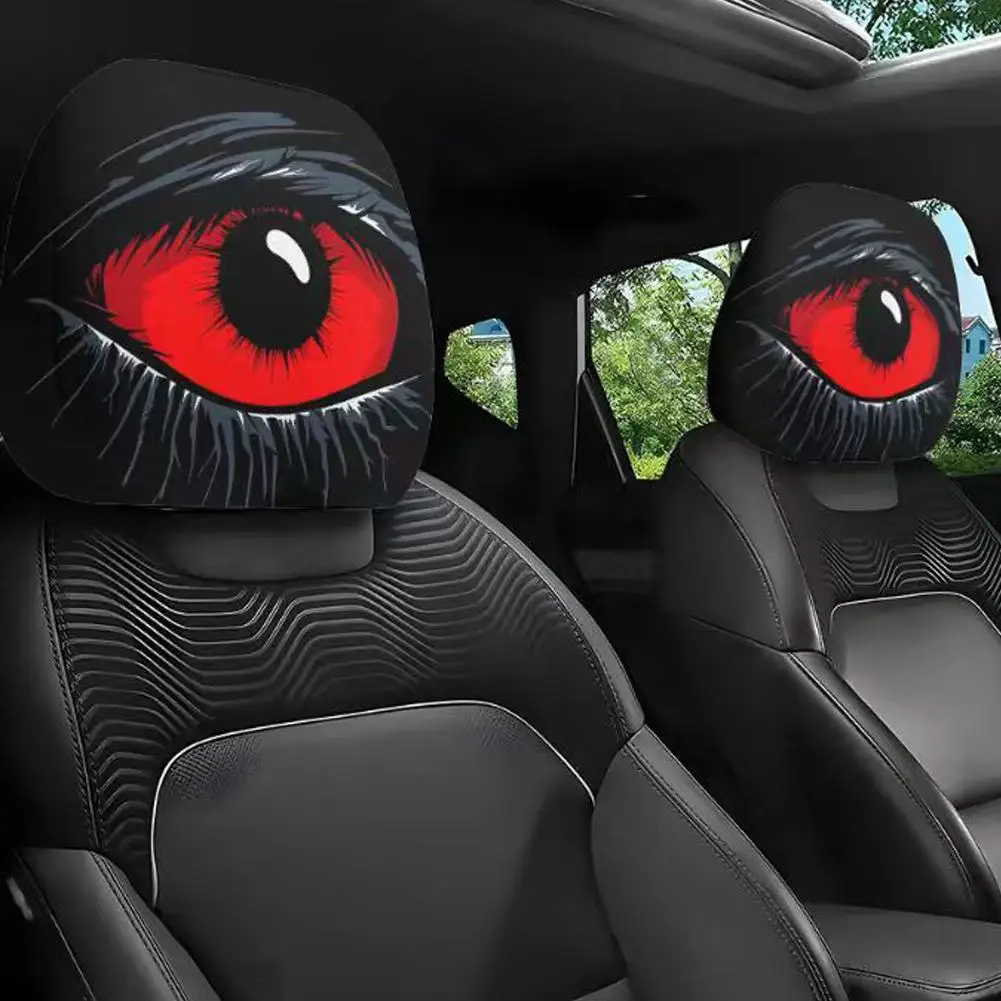 

2Pcs black eye face black car print pillowcase universal elastic style funny fun universal head cover