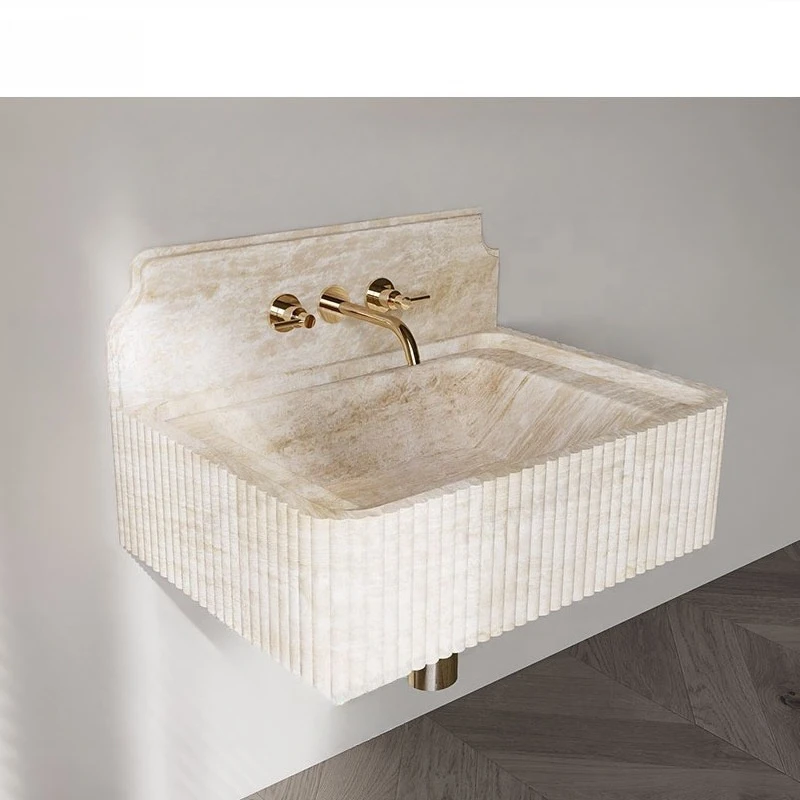 Tostone Vintage Super Beige Travertine Wall-Mounted Sink for Modern Home Villa Hotel  Bathroom Washroom Interior Vanity