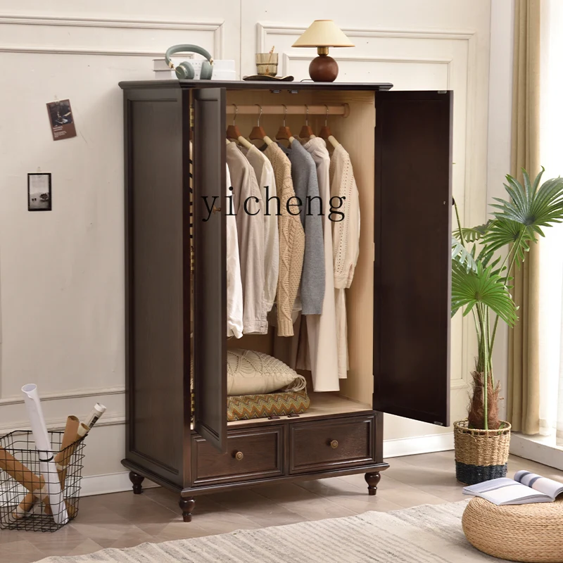 

ZYA Solid Wood Wardrobe Country Style Home Bedroom Two-Door Wardrobe Vintage Storage Cabinet