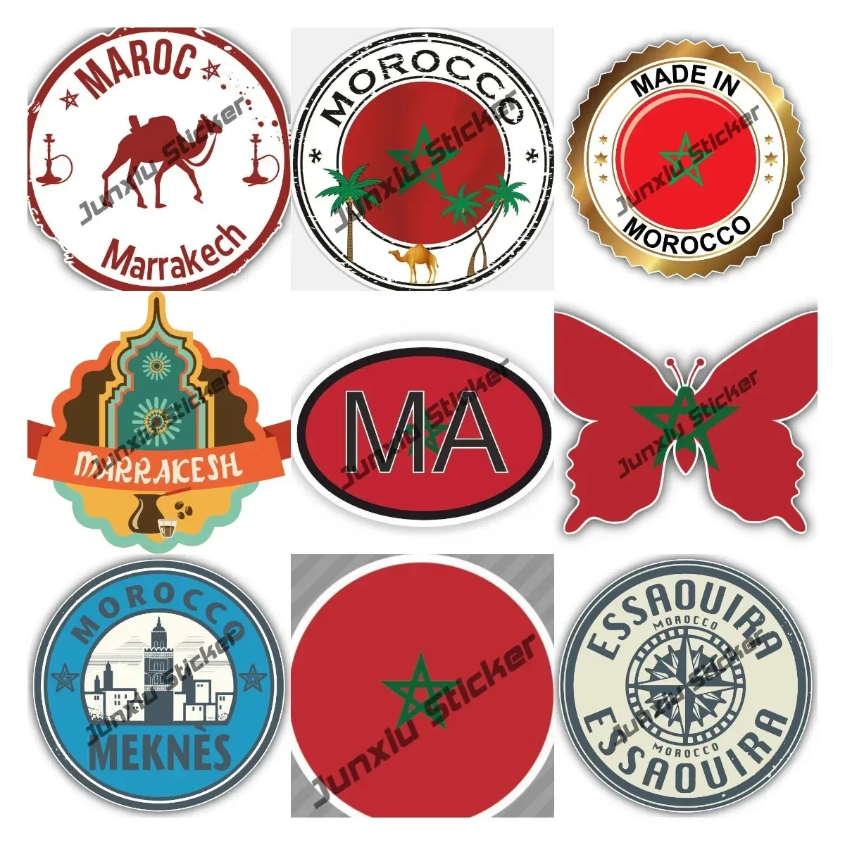 

Made in Morocco Flag Sticker Round Seal Cover Scratches Decoration Decal Moroccan Country Code MAR MA Oval Sticker with Flag