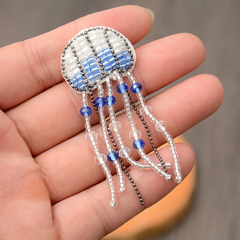 1 Piece Sew on Beaded Patch Cute Sea Turtle Jellyfish Starfish Lobster Dragonfly Patch for Garment DIY Decoration