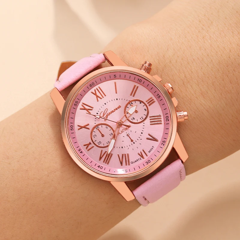 นาฬิกาสำหรับแฟชั่นสำหรับผู้หญิงสายหนังลำลองนาฬิกาข้อมือควอตซ์แบบเรียบง่ายสำหรับผู้หญิงนาฬิกาข้อมือชุดเดรส reloj mujer
