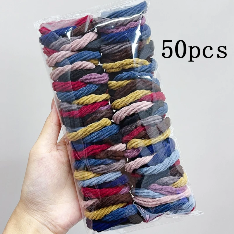 50PCS/Set Colorful Seamless Elastic Hair Bands For Women Girls Pongtail Holder Hair Tie Rubber Band Hairband Hair Accessories