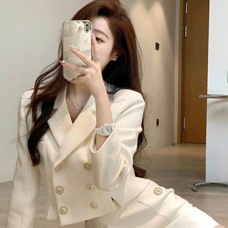 2023 Spring and Autumn French Fashion Small Fragrance Suit Women\'s New Suit Coat Wrapped Hip Half-length Dress Two-piece Set