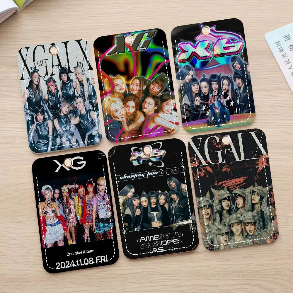 

Kpop X-Xg Rectangle ID Card Case Keychain Access Card Bag Key Tag Ring Leather Card Holder Key Ring Access