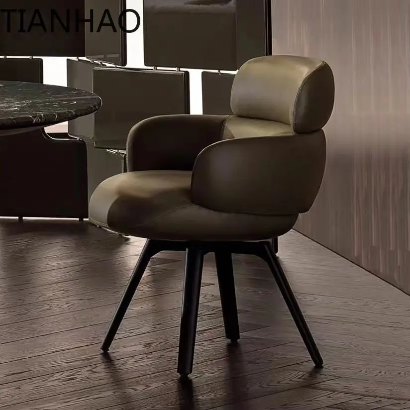 Premium Genuine Leather Dining Chair for Modern Home Use Solid Wood Swivel Base Minimalist Design for Italian Style Interiors