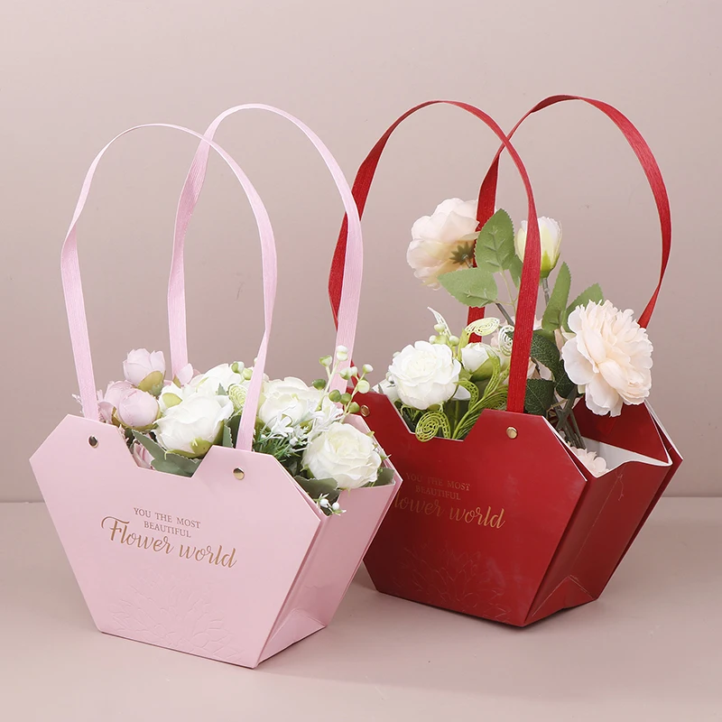 23*15*9cm Heart Handbag Handheld Boxes Flower Candy Gift Bouquet Flower Arrangement Packaging Bag DIY Floral Material Supplies