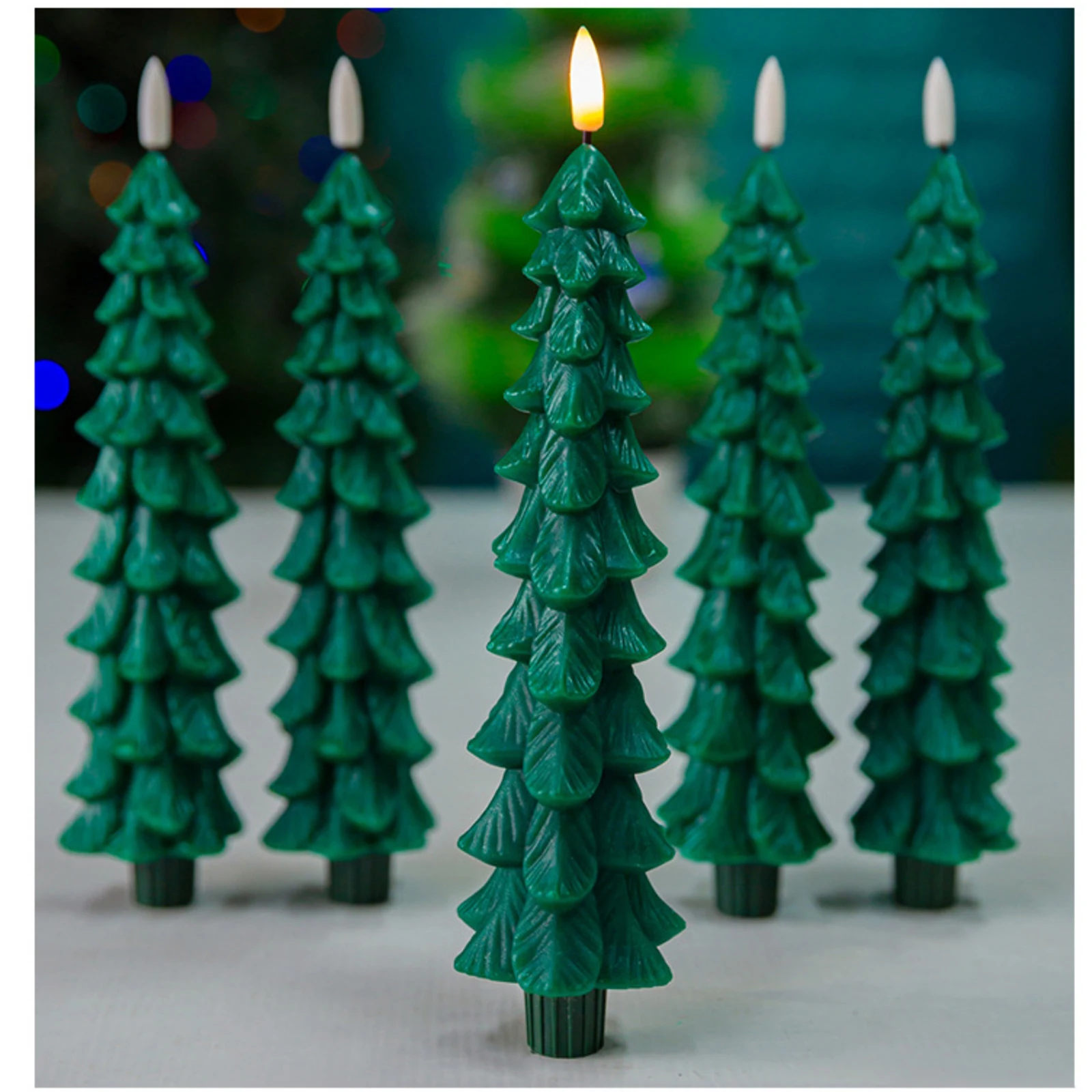 2 Stück flammenlose Weihnachtskerzen, grüne LED-Kerzenständer mit Timer, Fernbedienung, Weihnachtsbaum, 3D-flackernde flammenlose LED-Kerzen