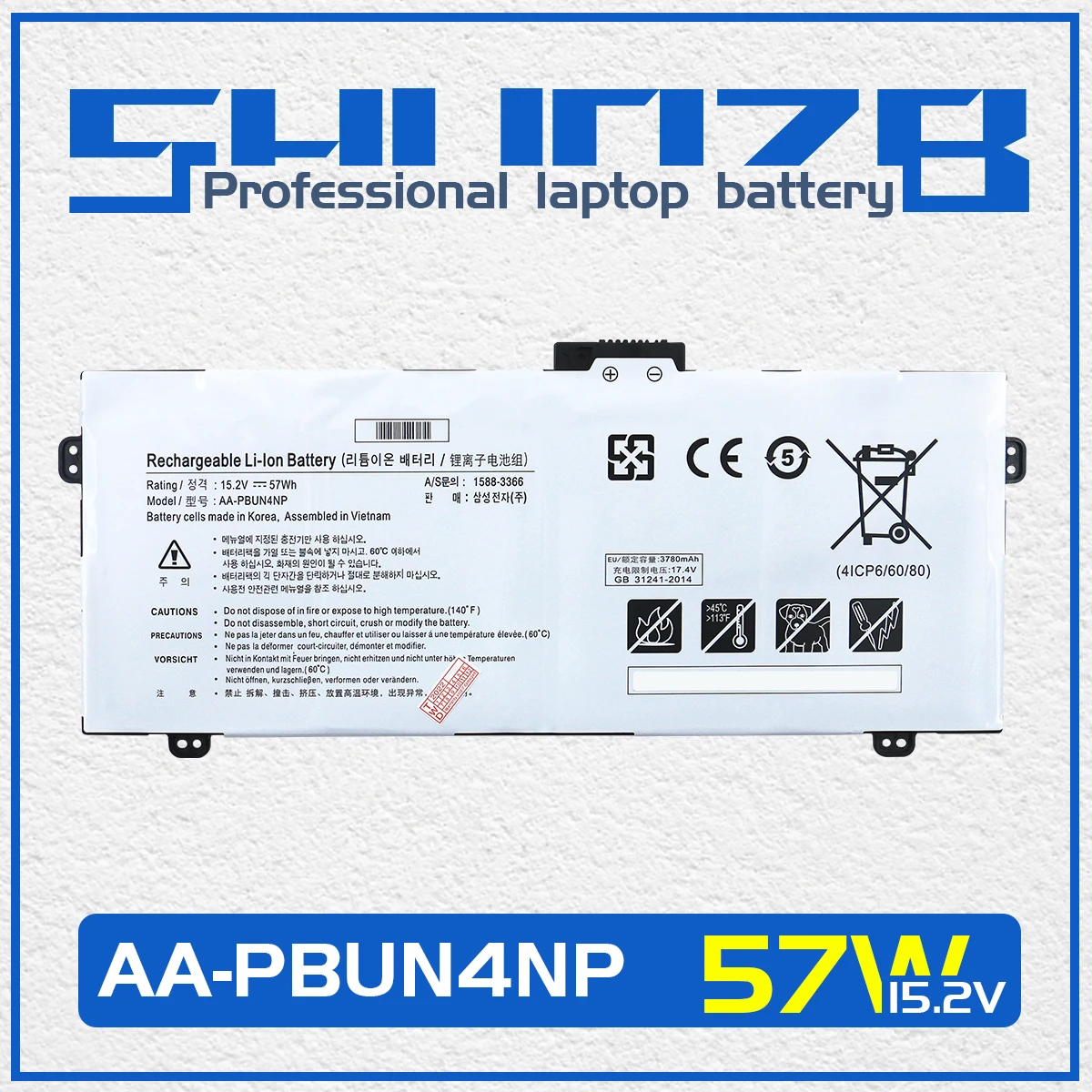 Bateria do Portátil de Shuozb Aa-pbun4np para Samsung Np940z5j Np940z5l Np940z5l-x01us Np940z5l-x03us Np940z5l-s03us 15.2v 57wh 3750mah