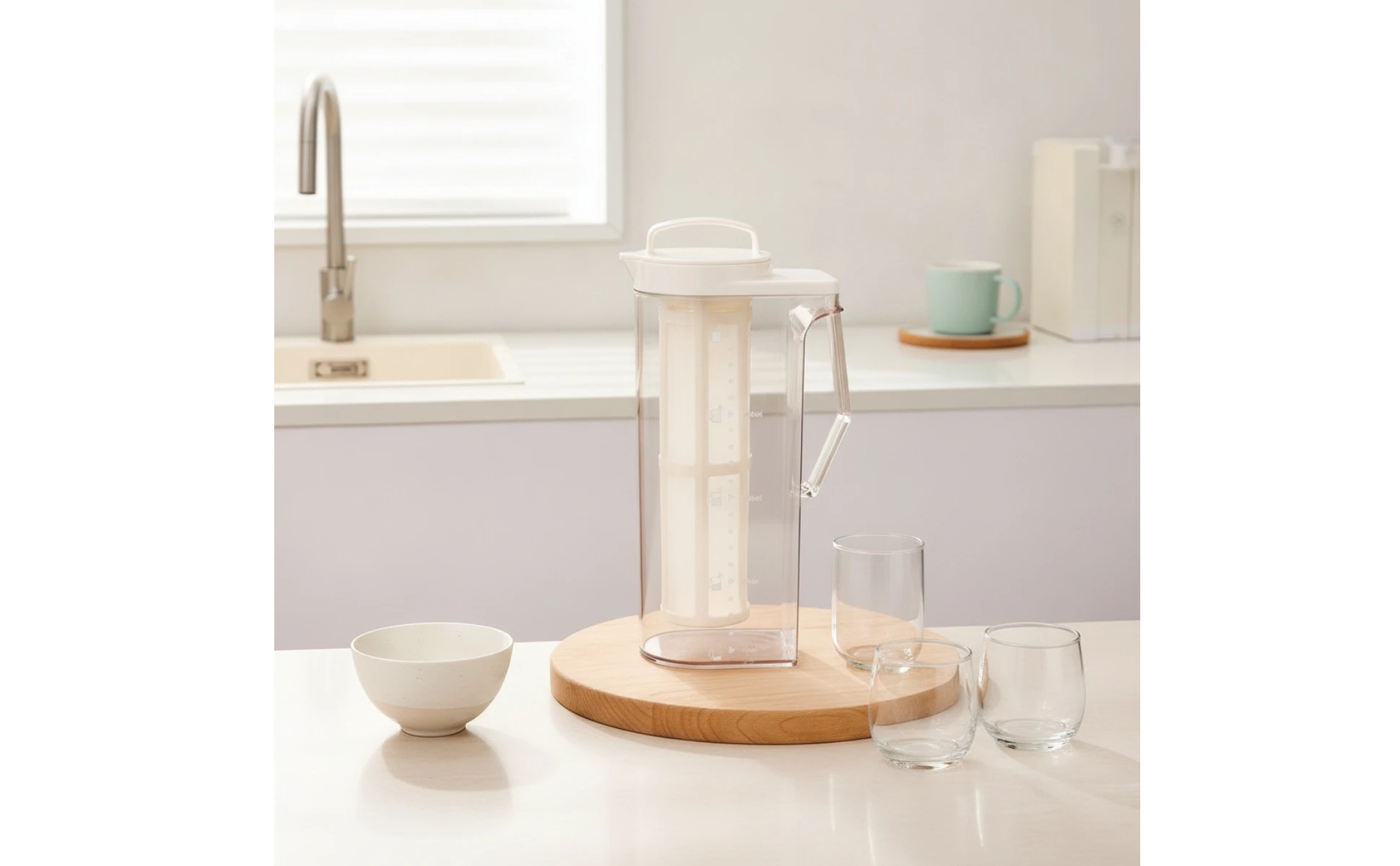 Refrigerator Pitcher with Infuser Slim Infusion Pitcher with Filter Carafe with Lid Clear Water Jug Graduated for Families