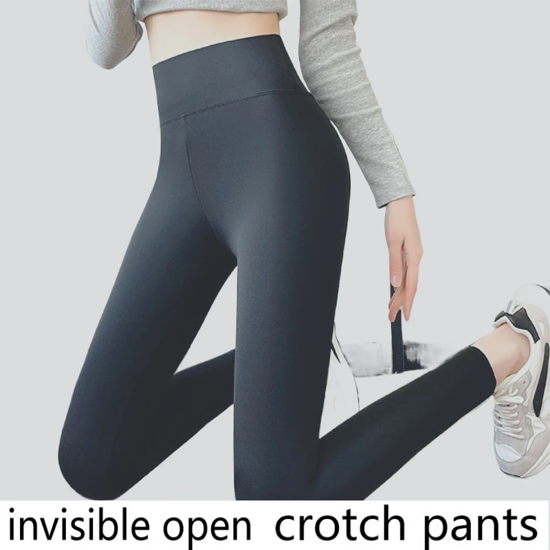 Invisible Zipper Open Crotch Pants High Waist Nude Yoga Seamless Sports Fitness Tight Abdomen High Elastic Spring and Autumn