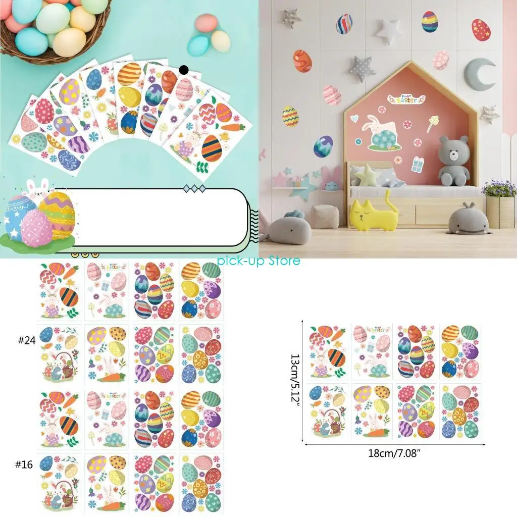 

Q5WA 16/24 pcs Easter Decals Stickers Egg Bunny Chick Flower Carrot Pattern Decorative for Home School Fridge Easter Party