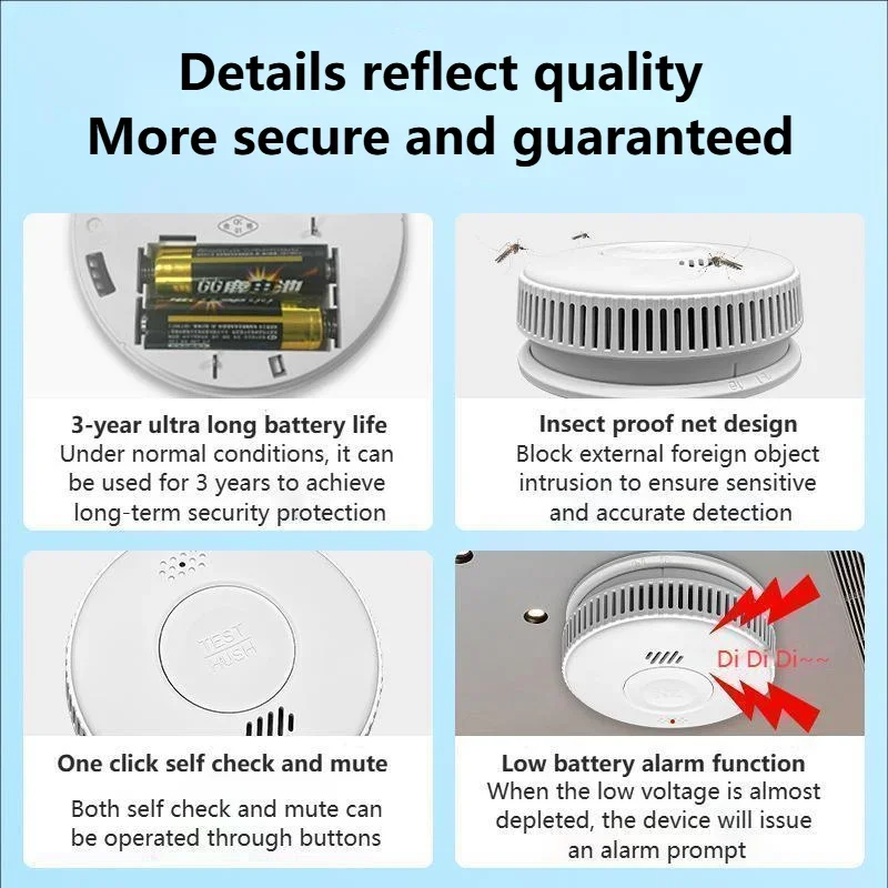 Unabhängiger Typ Rauchmelder, Feuerpräventionssensor, kommerzieller Heimgebrauch, Erkennung, Tropfalarm, Anti-Rauchsensor