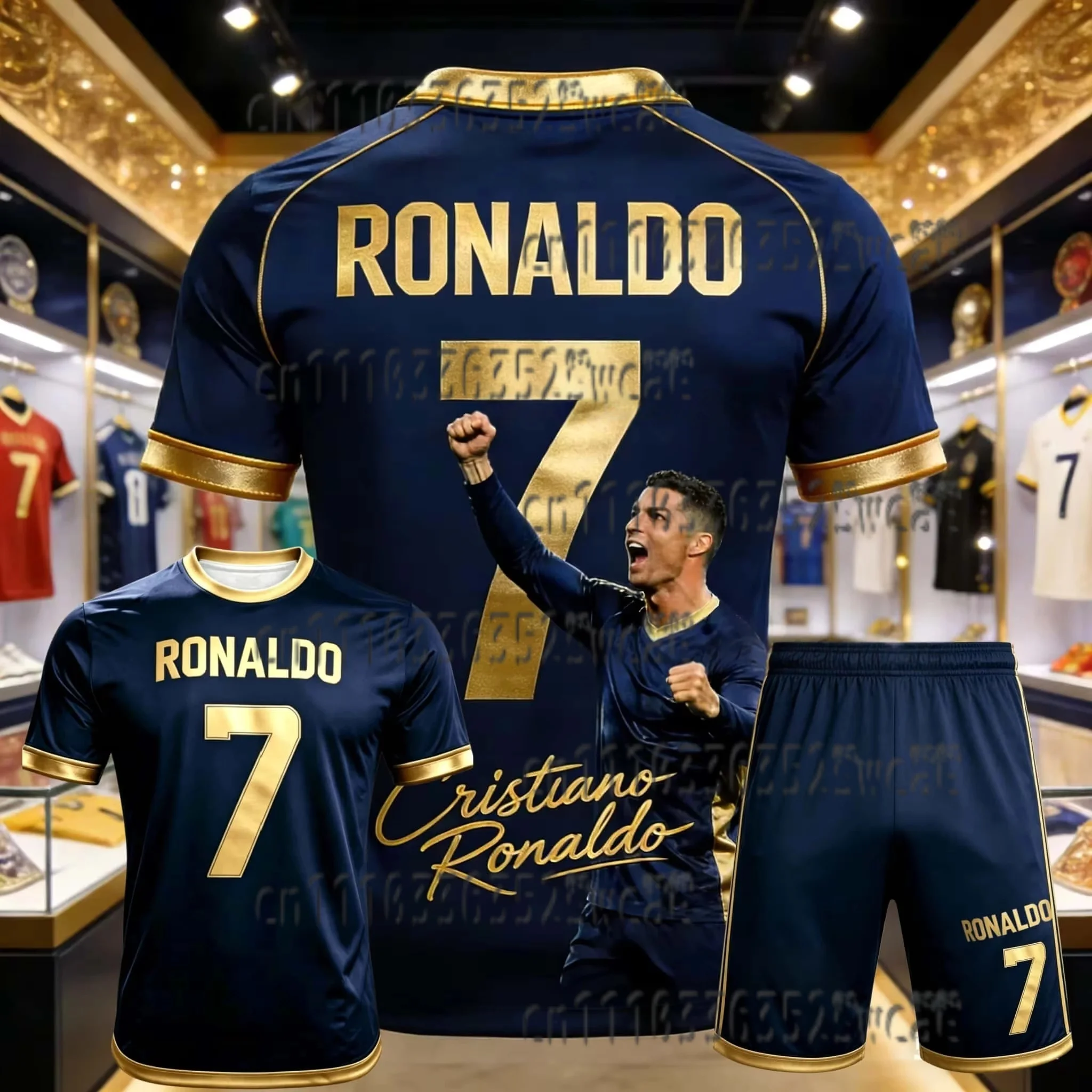 Summer Ronaldo No.7 Football Superstar Pattern Printed Men's Fans Quick Drying  Training T-shirt Shorts Set Family Matching
