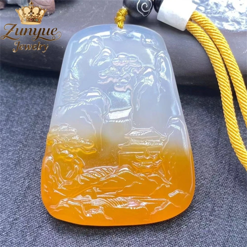 

Natural Agate Ice Type Yellow Chalcedony Pendant Luxury Quality Jewelry Fashion Jewelry Exquisite Elegant Popular Charms Gift