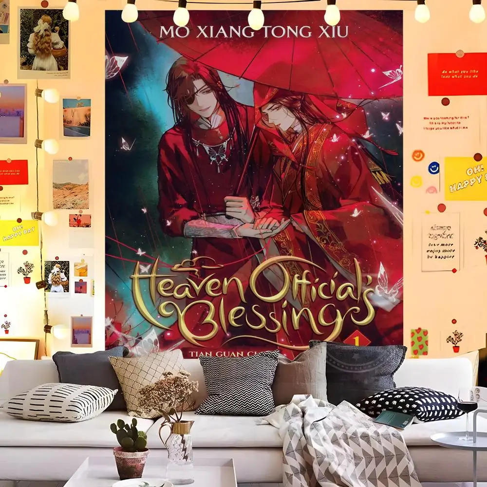H-Heaven Official's Blessing Tapestry Microfiber Background Art Decor For Bedroom Living Room Bar Outdoor Festival Wall Decor