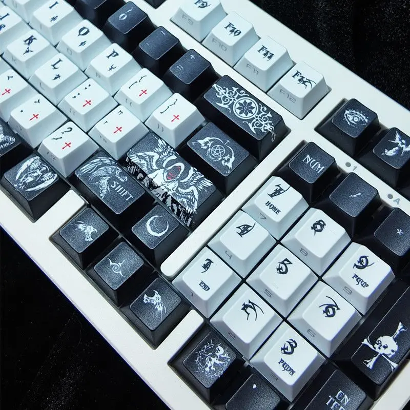 129 Keys Dark Angels Russian Keycap Transparent Cherry Five-Sided Sublimation PBT Mechanical Keyboard 61/68/75/87/98/100/104/108