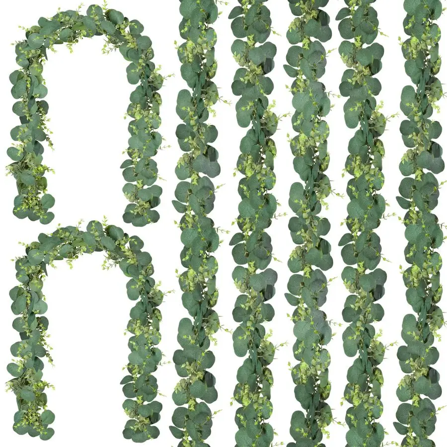 

7 шт. эвкалиптовая гирлянда, искусственные листья эвкалипта, настольная зелень, гирлянда, венок, лозы для свадебной вечеринки, стол, камин, Bedro