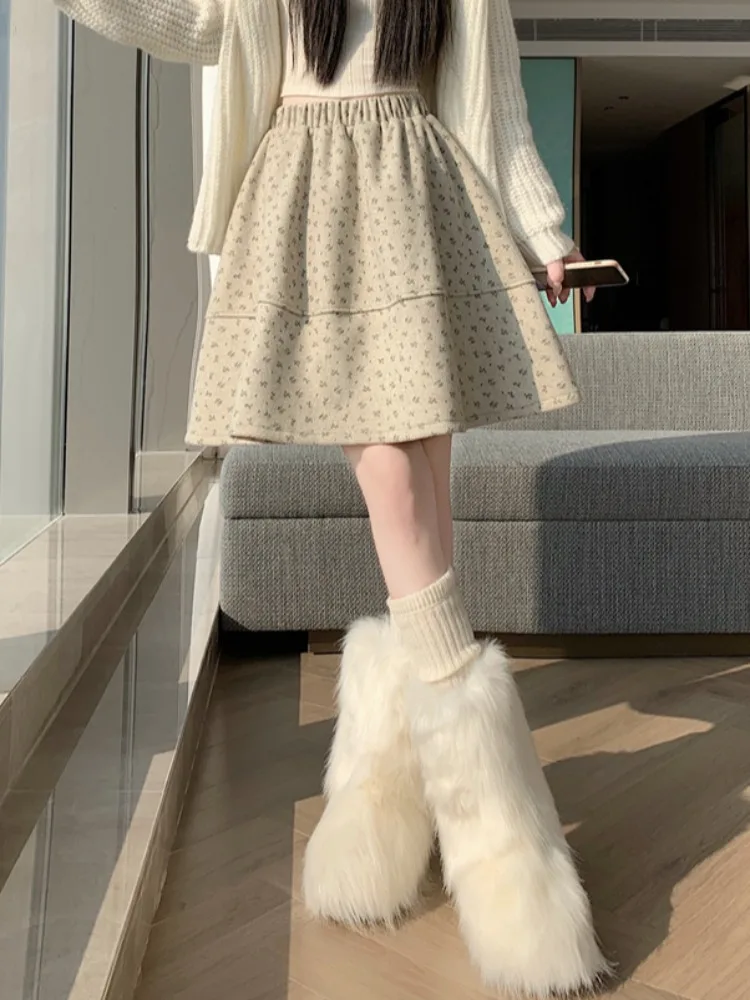 A-lijn rok met hoge taille, bloemenverfraaide wolmixstof, lente herfst winterseizoen, damesfaion