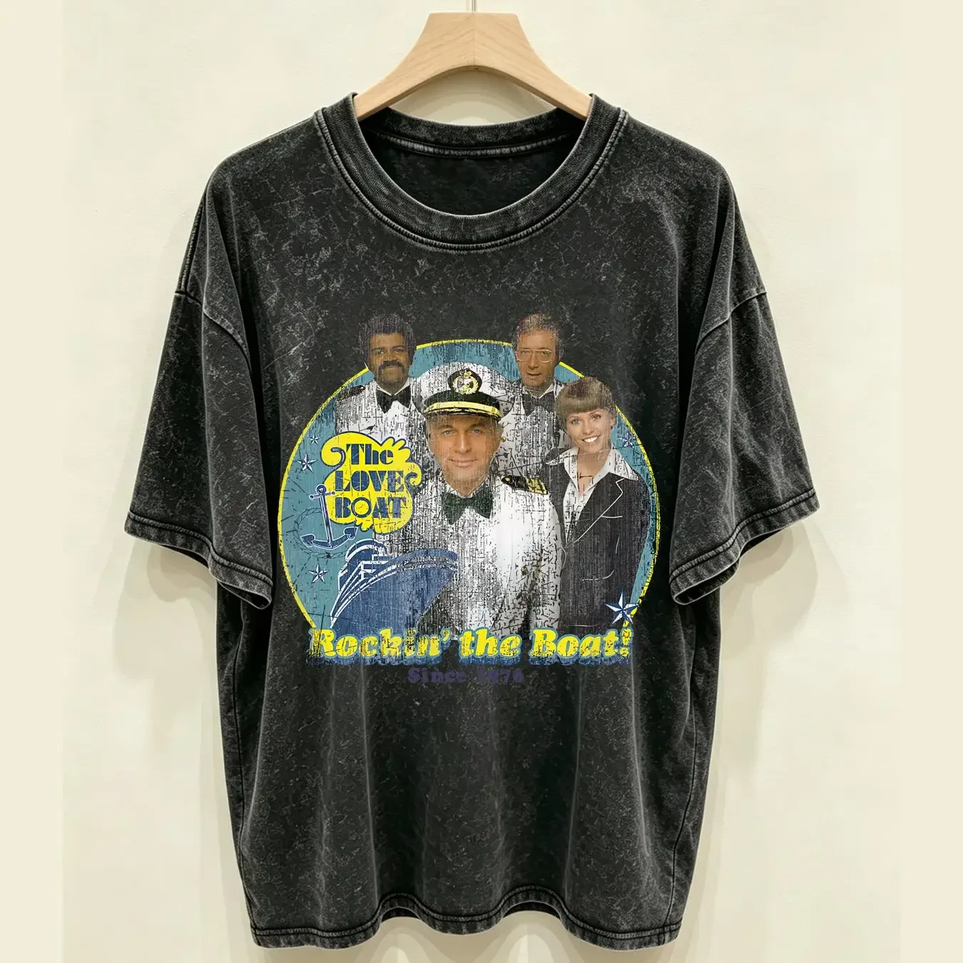 washed T Shirt The Love Boat Rockin Mens Licensed Classic TV Show Silver vintage Washed Breathable Versatile fashion streetwear