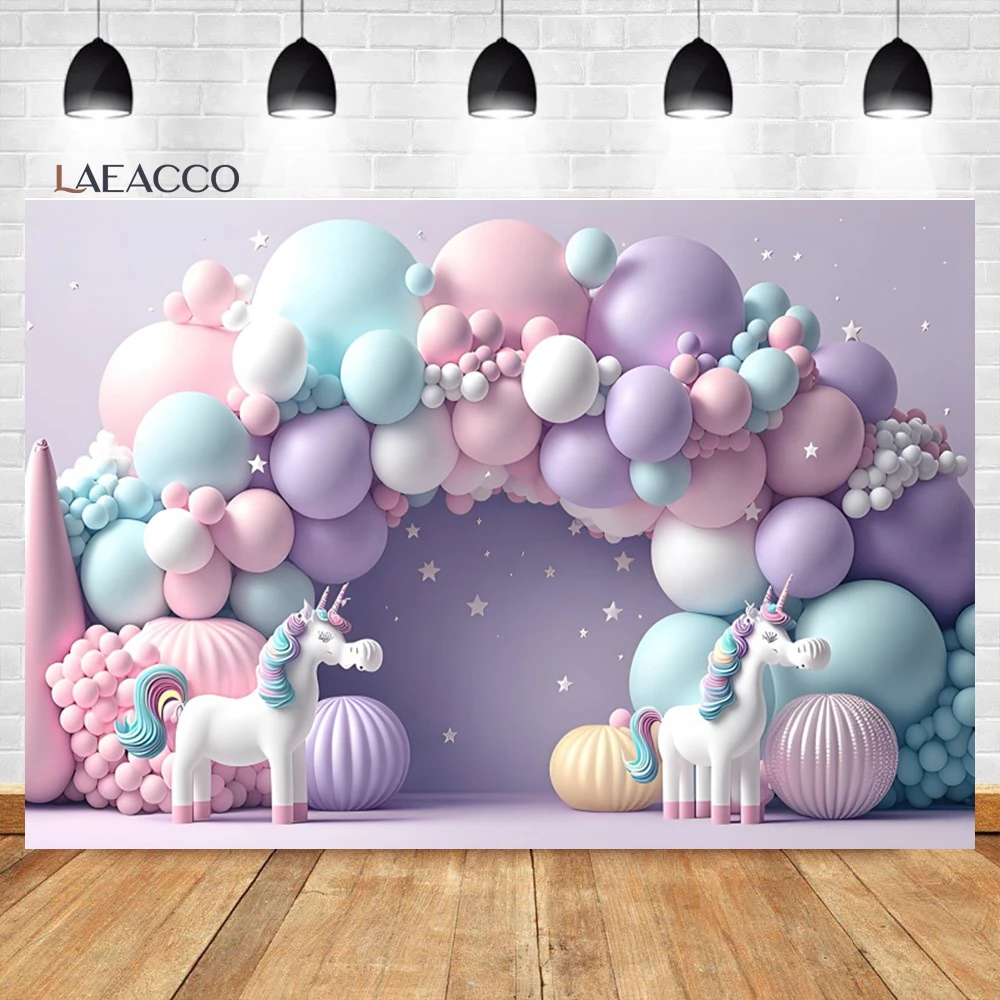 Laeacco Pink Arch Balloons Floral Girl First Birthday Party Photography Background Baby Shower Kids Cake Smash Portrait Backdrop