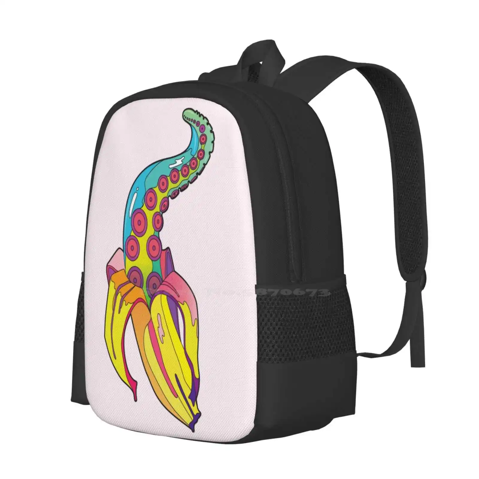 Bananacle School Bags Travel Laptop Backpack Psychedelic Banana Tentacle Trippy Bold Colourful Lauren Fruit Fun Novelty Pink